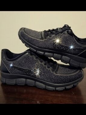 Women's Nike Free 5.0 Black Leopard Bling Sneakers Size 9